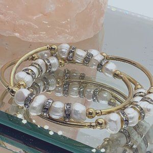Gold and pearl coil bracelet